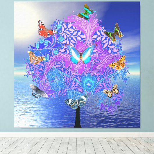 Vlinderboomstructuur Verrekte canvas afdrukken (Insitu (Houten vloer))