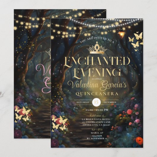 Vlinderbos Quinceañera 15 Anos Bloemen Goud Kaart (Voorkant / Achterkant)