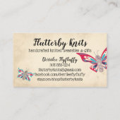 vlinderbreinaalden breiend visitekaartje (Achterkant)