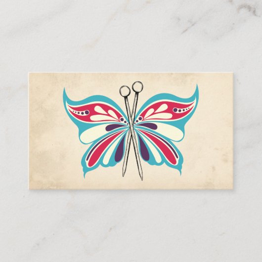vlinderbreinaalden breiend visitekaartje (Voorkant)