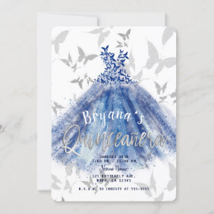 Vlinderdans Blauwe Jurk Zilver Quinceañera 15 Kaart