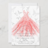 Vlinderdans Coral Sparkle Jurk Bruids Shower Kaart (Voorkant)