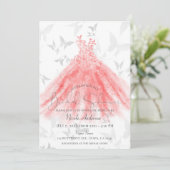 Vlinderdans Coral Sparkle Jurk Bruids Shower Kaart (Staand voorkant)