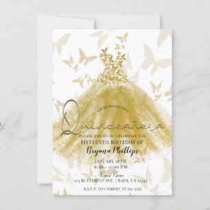 Vlinderdans Gouden Glitter Jurk Quinceañera  Kaart