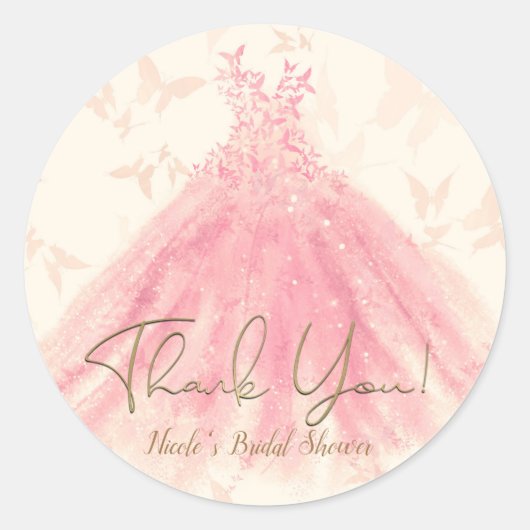 Vlinderdans Pruim Sparkle Bruidsjurk Bruiloft Ronde Sticker (Voorkant)