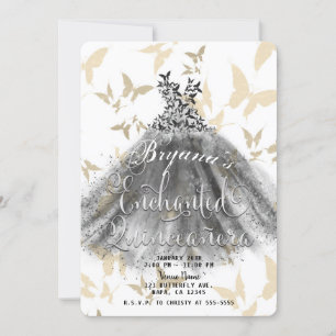 Vlinderdansjurk Zwart & Goud 15 Quinceañera Kaart