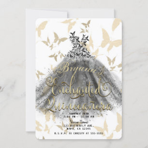Vlinderdansjurk Zwart Goud Quinceañera 15 Kaart