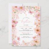 Vlinderdoop Floral Pink Peach Girl Kaart (Voorkant)