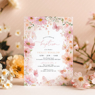 Vlinderdoop Floral Pink Peach Girl Kaart