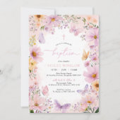 Vlinderdoop Floral Roze Paarse Meisje Kaart (Voorkant)