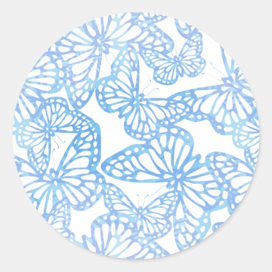 Vlinderdromen (blauw) ronde sticker (Voorkant)