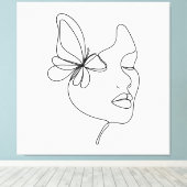 Vlinderdromen – Minimalistische Vrouw & Vlinder Canvas Afdruk (Insitu (Houten vloer))