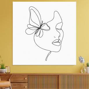 Vlinderdromen – Minimalistische vrouw & vlinder Canvas Afdruk
