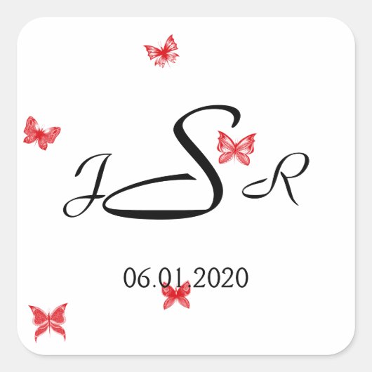 Vlinderdromen: Rode Monogram Sticker (Voorkant)