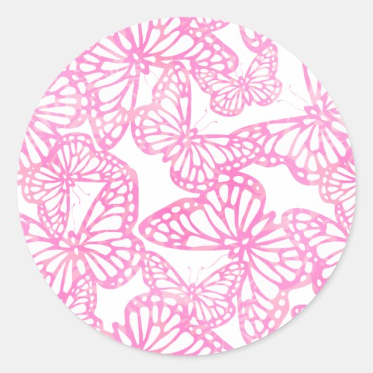 Vlinderdromen (roze) ronde sticker (Voorkant)