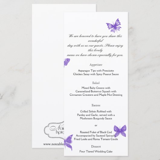 Vlinderdromen: Violet Wedding Menu (Voorkant / Achterkant)