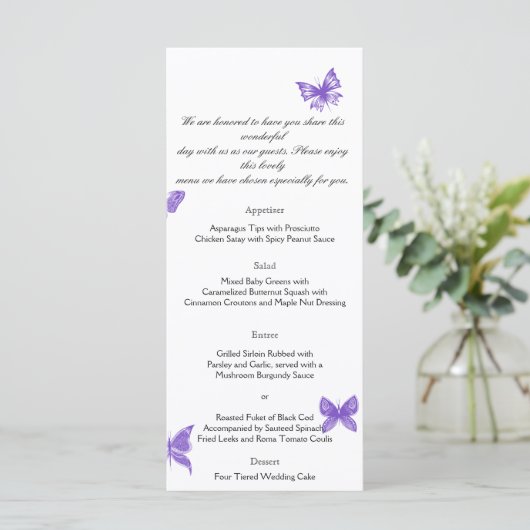 Vlinderdromen: Violet Wedding Menu (Staand voorkant)