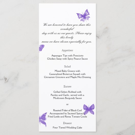 Vlinderdromen: Violet Wedding Menu (Voorkant)