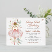 Vlinderfee Eerste 1e verjaardag Folie Uitnodiging (Staand Voorkant)