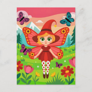 Vlinderfee-illustratie in een sprookjesbos feestdagenkaart