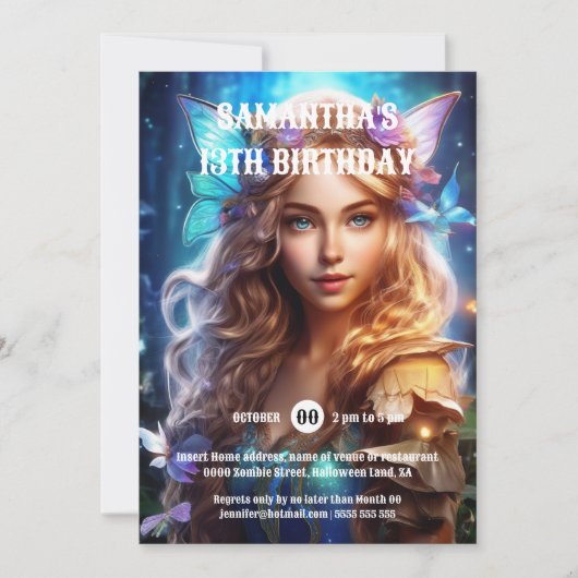 Vlinderfee prinses bruin haar meisjes fantasie kaart (Voorkant)