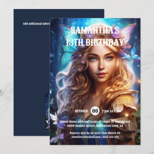 Vlinderfee prinses bruin haar meisjes fantasie kaart (Voorkant / Achterkant)