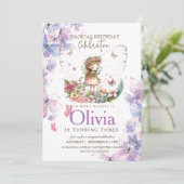 Vlinderfee Roze en Paars 3e Verjaardag  Kaart (Staand voorkant)