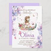 Vlinderfee Roze en Paars 3e Verjaardag  Kaart (Voorkant / Achterkant)