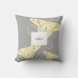  vlindergeel op grijs patroon kussen