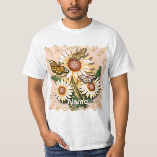Vlindergel margriet t-shirt (Voorkant)