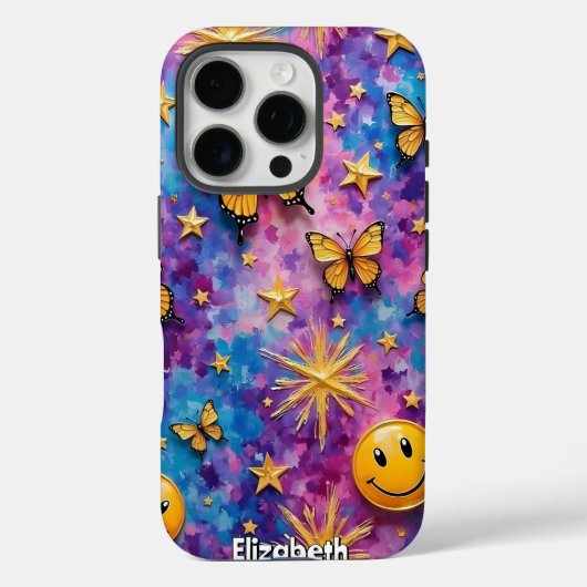 Vlindergelukzaligheid: Smiley Starburst Case-Mate iPhone Case (Achterkant)