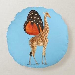 Vlindergevleugelde giraffe (BLAUW BKGRD) Rond Kussen