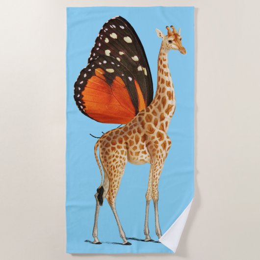 Vlindergevleugelde giraffe (BLAUW BKGRD) Strandlaken (Voorkant)
