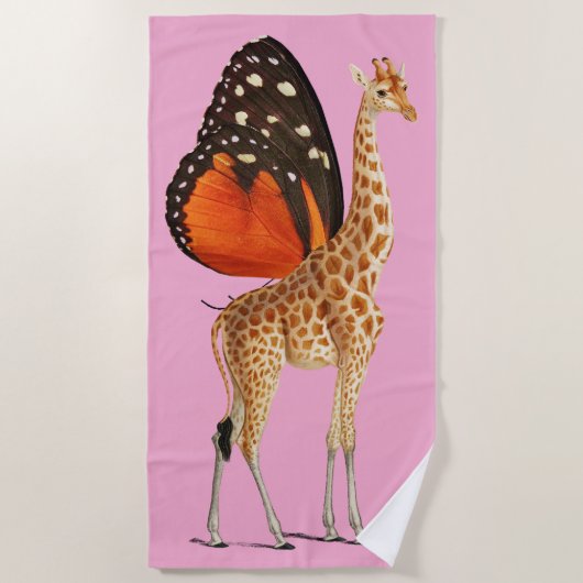 Vlindergevleugelde giraffe (ROZE BKGRD) Strandlaken (Voorkant)