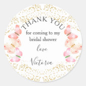 Vlindergroet Coral Goud Confetti Bedankt Ronde Sticker (Voorkant)