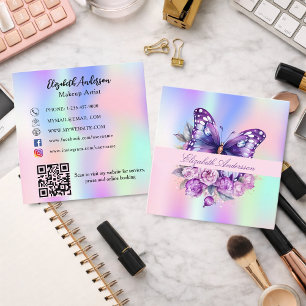 Vlinderholografische paarse QR-code sociale media Vierkante Visitekaartje