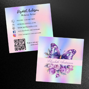 Vlinderholografische paarse QR-code sociale media Vierkante Visitekaartje