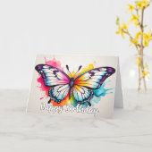  vlinderillustratie Happy Birthday Kaart (Gele Bloem)