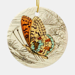 vlinderillustratie, Oranje en beige Keramisch Ornament