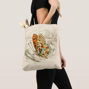 vlinderillustratie, Oranje en beige Tote Bag