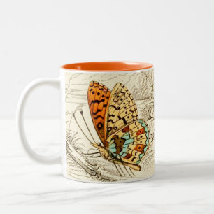 vlinderillustratie, Oranje en beige Tweekleurige Koffiemok