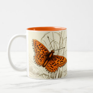 vlinderillustratie, Oranje en bruin Tweekleurige Koffiemok