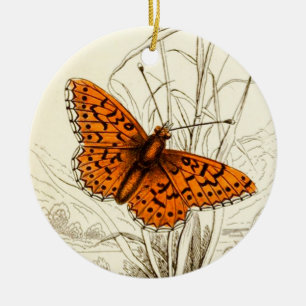 vlinderillustratie, Oranje en zwart Keramisch Ornament