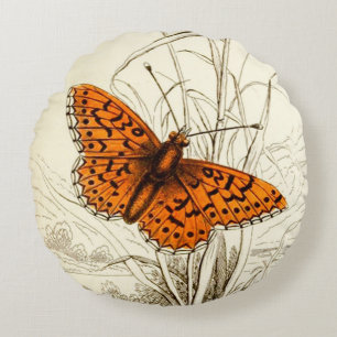 vlinderillustratie, Oranje en zwart Rond Kussen
