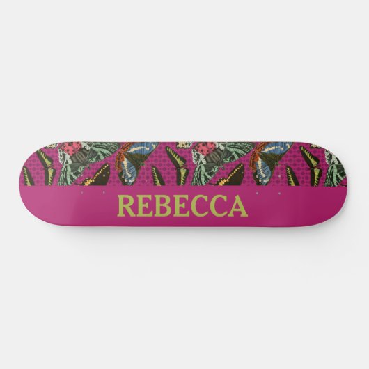  vlinderillustratie Paarse achtergrond Persoonlijk Skateboard (Horizontaal)