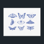 vlinderillustraties in blauw briefkaart<br><div class="desc">Eenvoudig briefkaart met een  afbeelding van mooie vlinders in blauw.</div>