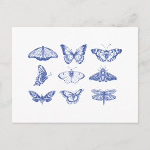 vlinderillustraties in blauw briefkaart