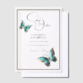 Vlinderjuweel blauw zilver save the date vellum uitnodigingen (Offset)