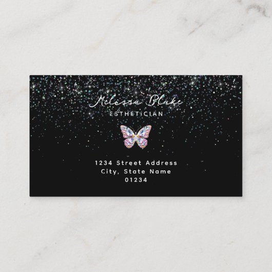 vlinderjuweel faux pastel glitter visitekaartje (Achterkant)
