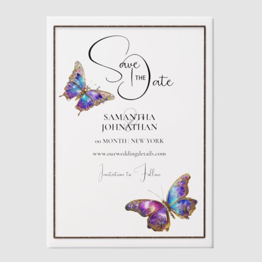 Vlinderjuweel paarse blauw save the date vellum uitnodigingen (Voorkant)